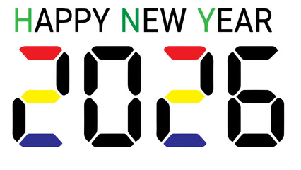 Happy new year 2026 digital display celebration greeting festive countdown event holiday announcement graphic design celebration countdown party invitation banner design