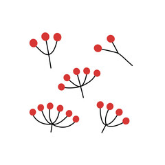 Hand Drawn Red Berry Sprigs Collection. Christmas Red Berry Twig Illustrations. Red Berry Sprigs Illustration