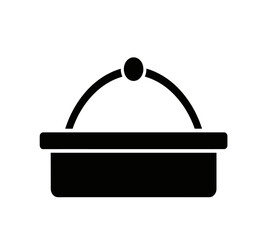 a simple black and white illustration depicting a covered serving dish or tiffin carrier in a minimalist style