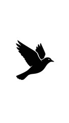 Obraz premium Black silhouette of a bird flying with wings spread against a white background.
