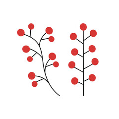 Minimalist Red Berry Branches For Seasonal Decor. Decorative Red Berry Branch. Red Berry Sprigs Illustration