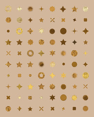 Set with Golden, Scribble,Dotted elements, Stars, Circles and another simple shapes