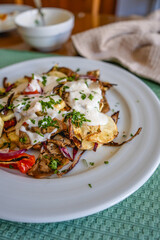 homemade recipe for roasted vegetables with sauce 