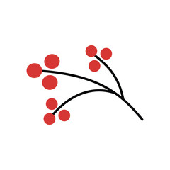 Minimalist Red Berries on a Branch. Winter berry branches illustration. Botanical Red Berry Elements