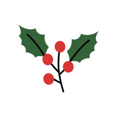 Festive Holly Branch With Red Berries. Holly spring. Christmas Holly Sprig with Red Berries. Red Holly Berry Botanical 