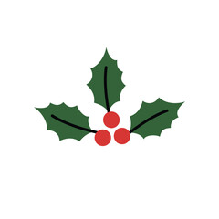 Classic Holly Sprig With Red Berries. Red Holly Berries Decoration. Winter Holly Berry Branch