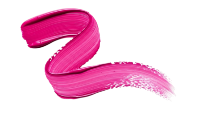 Vibrant pink makeup brush stroke creating an abstract shape against a dark background isolated on transparent background