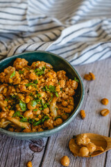 homemade recipe for chickpeas with cauliflower curry spices home table