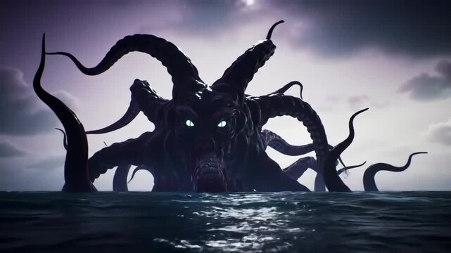 Sea Monster Emerges - Horror Scene in Waters