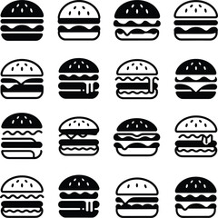 Fast Food Burger Silhouette Icon, Cheeseburger Silhouette Vector Design, Minimal Burger Silhouette Logo, Black Burger Silhouette Illustration, Burger Icon Silhouette for Branding