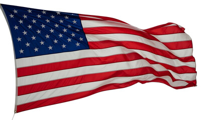 Fototapeta premium Vibrant American flag waving proudly, stars and stripes against a dark background.