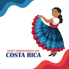 Illustration of Costa Rican women in local dress and Flag of Costa Rica waving, Happy Independence day banner, Vector