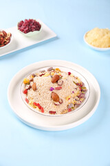 Healthy Instant Oatmeal Bowl with Nuts and Dried Fruits