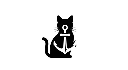 Black Cat with Anchor Symbol Minimalist Design.