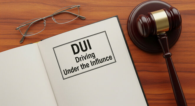 DUI law book and gavel symbolize legal consequences for driving under the influence