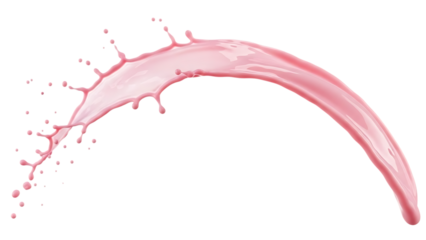 A dynamic splash of pink liquid forming a graceful arc against a solid black background isolated on transparent background