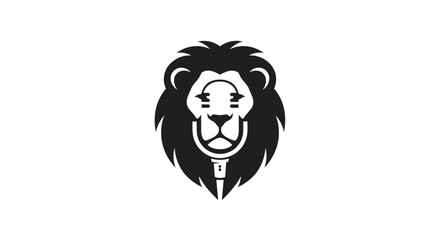 Lion Head with Microphone Logo Design.