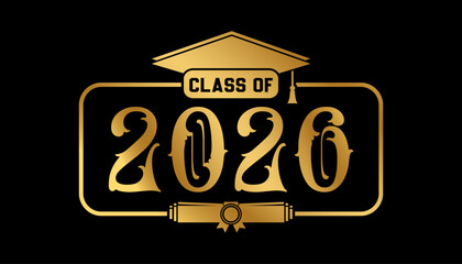 Hand drawn text illustration for class of 2026 graduation, class of 2026 badge vector.