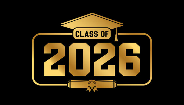Hand drawn text illustration for class of 2026 graduation, class of 2026 badge vector.