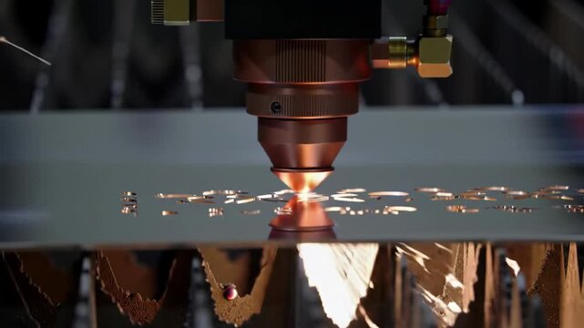 Laser Cutter in Operation Metal Sheet Cutting Close-Up