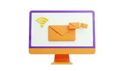 Computer Screen with Envelopes and Wifi Symbol - Email Concept