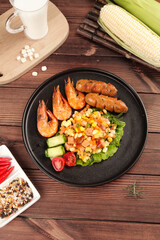 Grilled Shrimp and Sausage Healthy Meal with Fresh Vegetables