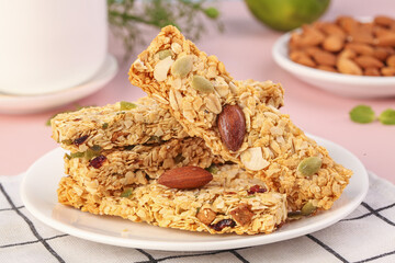 Homemade Oatmeal Granola Bars with Almonds and Seeds