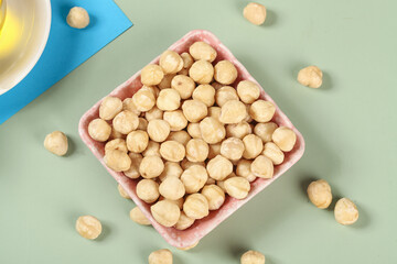 Roasted Chickpeas Snacks in Pink Container Flat Lay