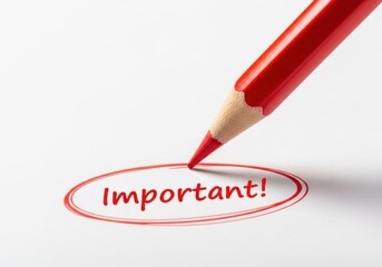 Red pencil circling the word important on pure white paper