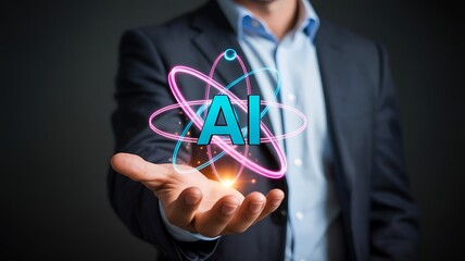 Artificial intelligence technology concept floating above hand