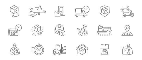 Delivery service line icons set. Order tracking, courier and cargo symbols. Shipping, logistics, moving sign