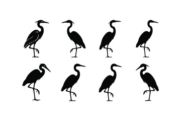 Obraz premium flamingo standing one leg silhouette vector set