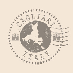 Stamp Postal of Cagliari is city of Italy. Map Silhouette rubber Seal.  Design Retro Travel. Seal  Map of Cagliari grunge  for your design. Sardinia. Italy. EPS10