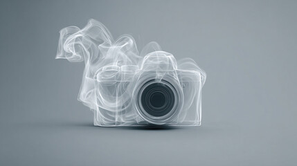 Smoke-Formed Camera Icon on Monochrome Background for Branding