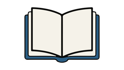 simple cartoon open book vector illustration, simple opened book with blue cover vector icon on white background