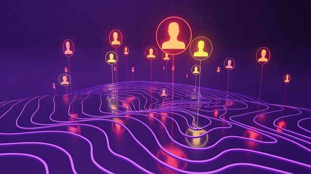 Digital social network connections with user icons and data flow
- Powered by Adobe