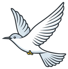 Obraz premium Stylized Flying Dove Cartoon Illustration, Peaceful White Bird Wings Spread