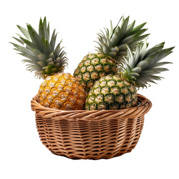 Fresh pineapple fruit in basket on a white isolated background tropical food