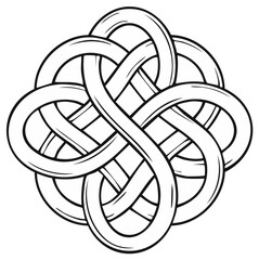 Black and white Celtic endless knot illustration with intricate interlocking lines