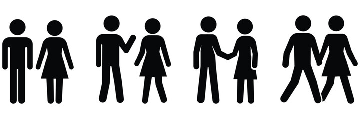 Couple relationship silhouette set, Romantic partner stage figures, Man and woman stickman collection