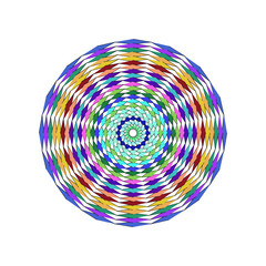 Colorful Geometric Spiral Mandala with Diamond Shapes on White Background