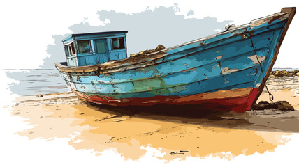 Obraz premium Boat on Beach Vector Outline Illustration for Designs and Projects