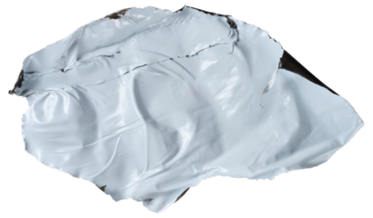 A fragment of white glossy polyethylene on an isolated background, top view