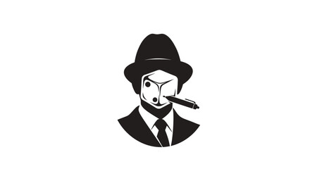Man Wearing Hat and Suit with Dice Face and Cigar.