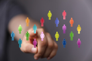 Digitally rendered image depicting people icons. Symbolizing connection, teamwork, diversity, and community.