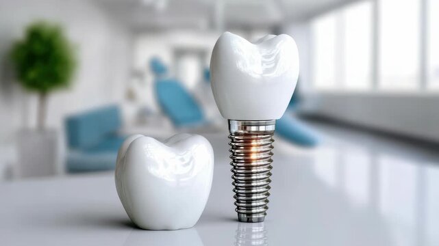 Implant procedure: jawbone drill, gum incision, anchor insert, crown mold, bite alignment, missing tooth, prosthetic root, stable chewing, dental graft, oral balance, tooth structure