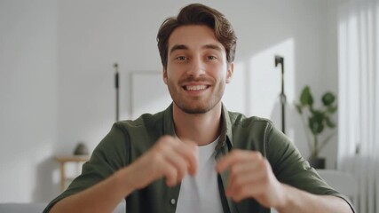 A young content creator advertising a product in a casual lifestyle setting