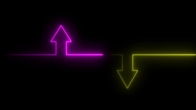 Neon line icon and up down arrow isolated on transparent black background. abstract glowing dynamic neon arrow icon animation optimized for modern UI motion