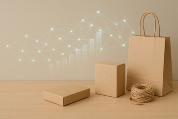 A Collection of Eco-Friendly Packaging Solutions with Graphical Data Visualization Illustrating Market Trends and Growth Potential