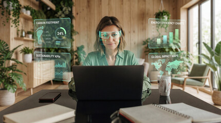 Woman Reviewing Sustainability Carbon Data